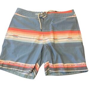 Faherty Brand Mens 32 Swim Trunks Blue Orange Aztec Geometric Beach Board Shorts